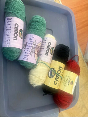 Caron Simply Soft Yarn Skein Lot Green & black red , off white dazzleaire